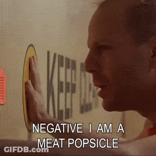 A Man Says Negative I Am A Meat Popsicle In Front Of A Sign That Says Keep Out GIF