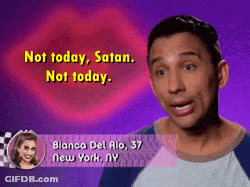 A Man Says " Not Today Satan Not Today " In Front Of A Purple Background GIF