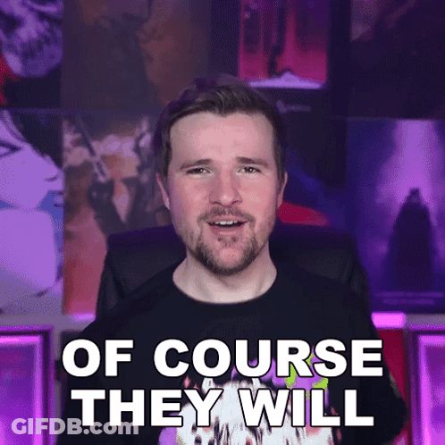 A Man Says " Of Course They Will " In Front Of A Purple Background GIF
