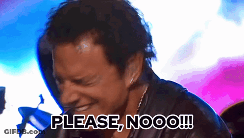 A Man Says Please Nooo !!! In Front Of A Purple And Blue Background GIF