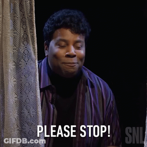 A Man Says Please Stop In Front Of A Snl Sign GIF