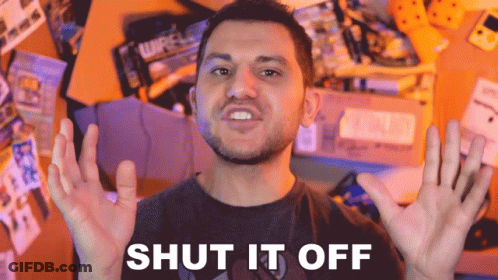 A Man Says Shut It Off With His Hands In Front Of Him GIF