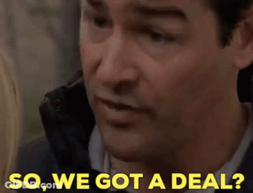 A Man Says So We Got A Deal While Looking At A Woman GIF