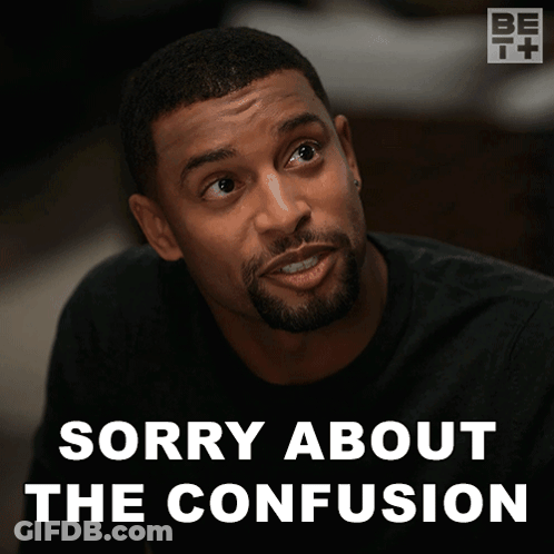 A Man Says Sorry About The Confusion In Front Of A Be It Logo GIF
