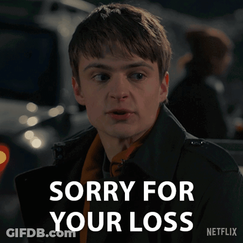 A Man Says " Sorry For Your Loss " In Front Of A Car GIF