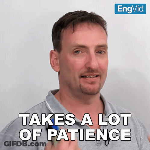 A Man Says " Takes A Lot Of Patience " In Front Of An Engvid Logo GIF