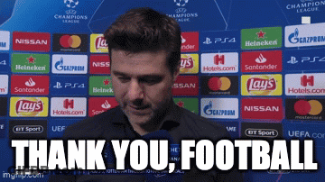 A Man Says Thank You Football In Front Of A Wall Of Advertisements GIF