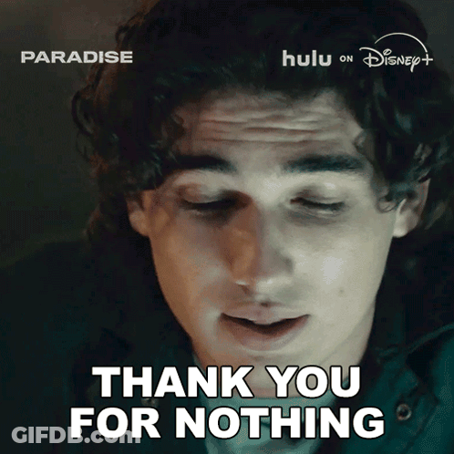 A Man Says " Thank You For Nothing " In Front Of A Disney Logo GIF