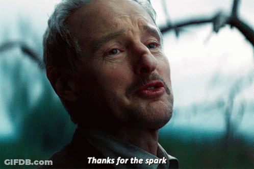 A Man Says Thanks For The Spark In A Movie Scene GIF
