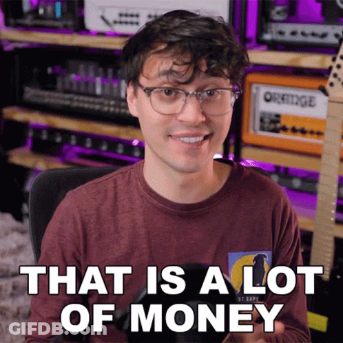 A Man Says That Is A Lot Of Money In Front Of A Guitar GIF