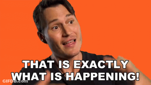 A Man Says " That Is Exactly What Is Happening " In Front Of An Orange Background GIF