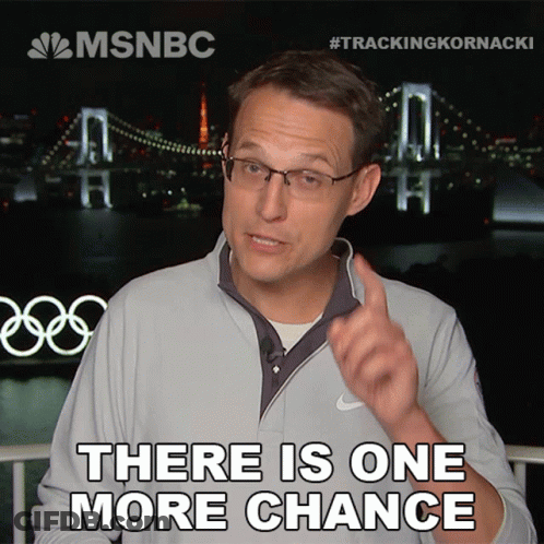 A Man Says There Is One More Chance In Front Of An Olympic Bridge GIF