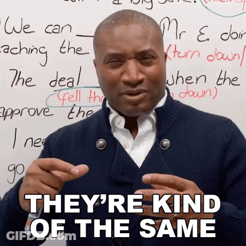 A Man Says " They 'Re Kind Of The Same " In Front Of A White Board GIF