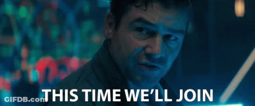 A Man Says " This Time We 'Ll Join " In Front Of A Blue Background GIF