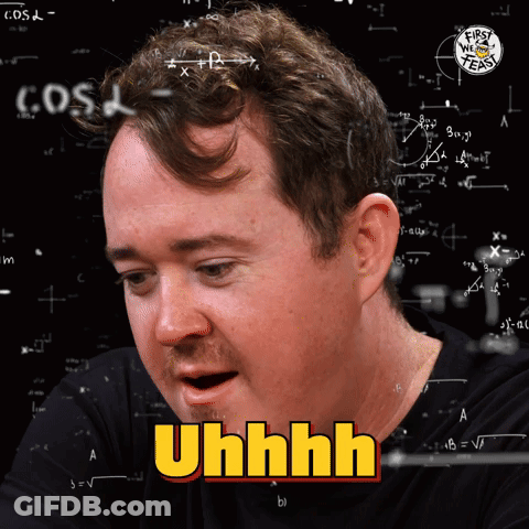 A Man Says Uhhhh In Front Of A Black Background With Mathematical Equations GIF