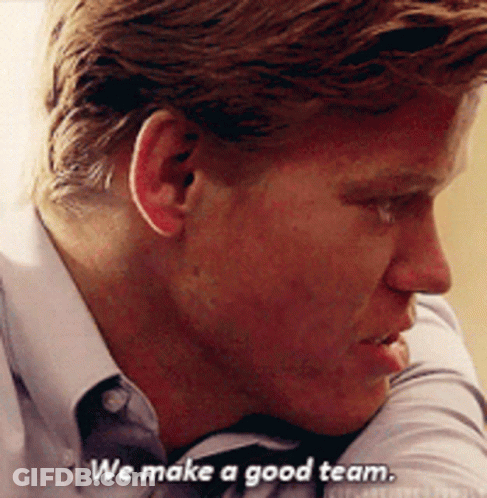 A Man Says We Make A Good Team In A Close Up Of His Face GIF