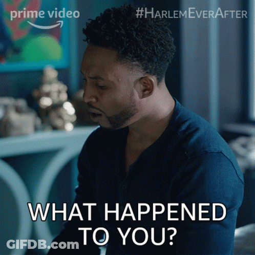 A Man Says What Happened To You On A Poster For Harlem Ever After GIF