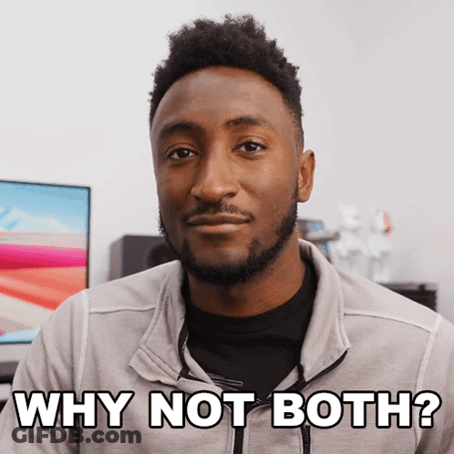 A Man Says Why Not Both In Front Of A Computer Monitor GIF