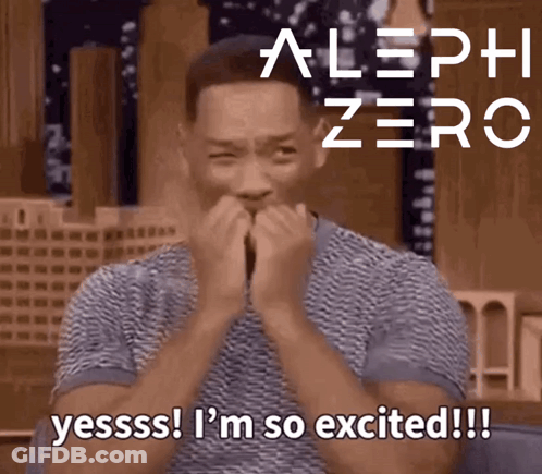 A Man Says Yesssss I 'M So Excited In Front Of A Sign That Says Alph Zero GIF
