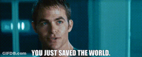 A Man Says " You Just Saved The World " In A Blurry Photo GIF