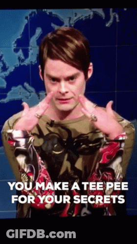 A Man Says You Make A Tee Pee For Your Secrets In Front Of A Map Of The World GIF