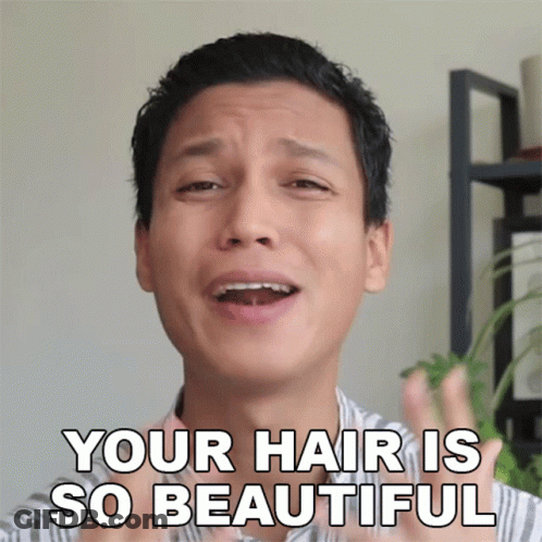 A Man Says " Your Hair Is So Beautiful " With His Mouth Open GIF