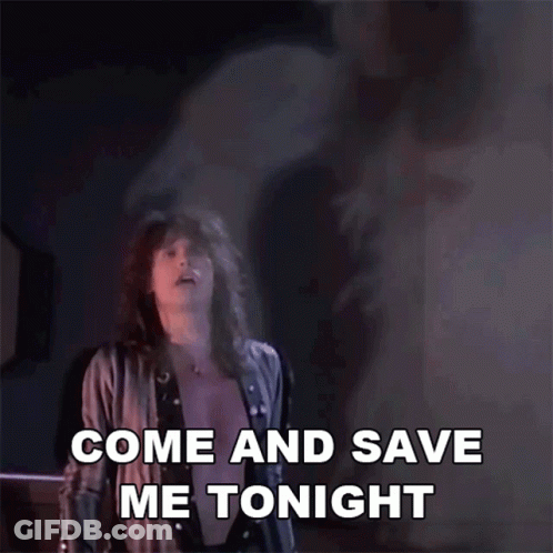 A Man Screaming With The Words Come And Save Me Tonight Below Him GIF