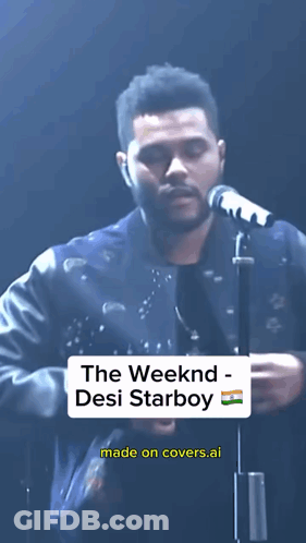 A Man Singing Into A Microphone That Says She Busting My Balls Like The Weeknd Desi Starboy GIF