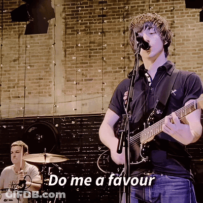 A Man Singing Into A Microphone While Playing A Guitar With The Words Do Me A Favour Below Him GIF