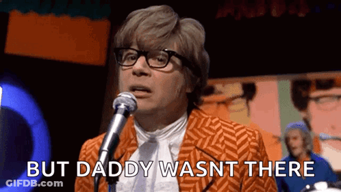 A Man Singing Into A Microphone With The Words But Daddy Wasn T There Written Below Him GIF