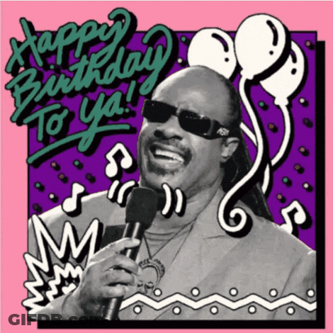 A Man Singing Into A Microphone With The Words Happy Birthday To Ya On The Bottom GIF