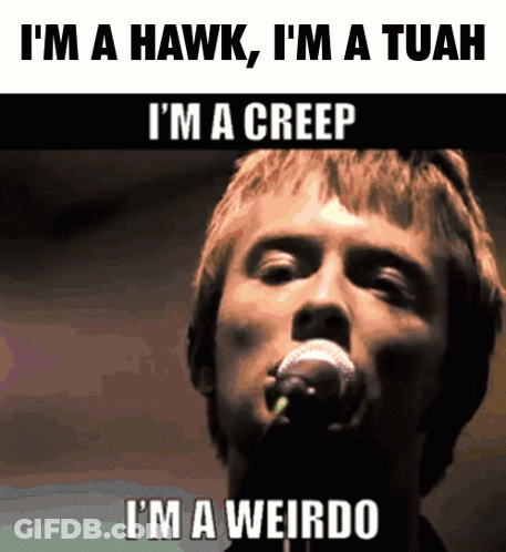 A Man Singing Into A Microphone With The Words I 'M A Hawk GIF