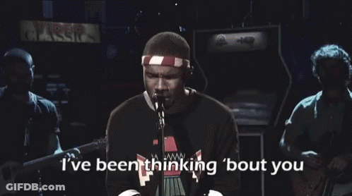 A Man Singing Into A Microphone With The Words I 'Ve Been Thinking Bout You Above Him GIF