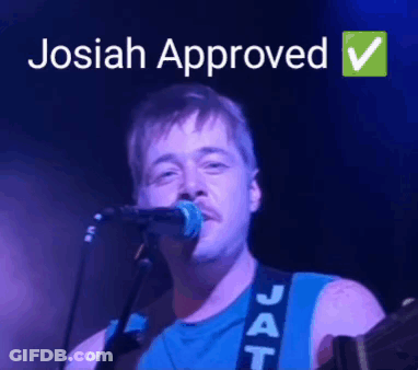 A Man Singing Into A Microphone With The Words " Josiah Approved " Below Him GIF