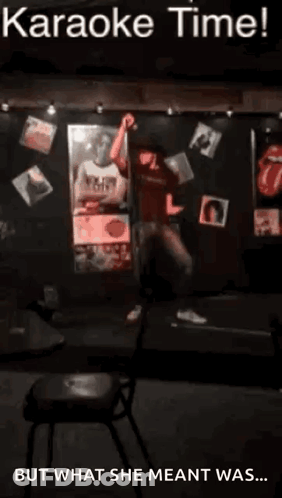 A Man Singing Into A Microphone With The Words Karaoke Time But What She Meant Was Written Below Him GIF