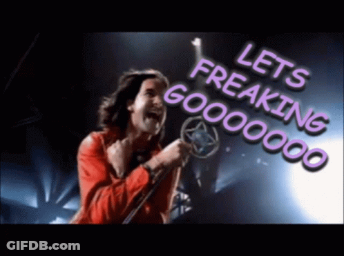 A Man Singing Into A Microphone With The Words Let 'S Freaking Goooooo On The Bottom Right GIF