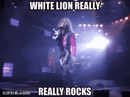 A Man Singing Into A Microphone With The Words White Lion Really Really Rocks GIF