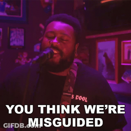 A Man Singing Into A Microphone With The Words " You Think We 'Re Misguided " Next To Him GIF