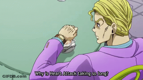 A Man Sits At A Table With A Watch On His Wrist And Says Why Is Heart Attack Taking So Long GIF