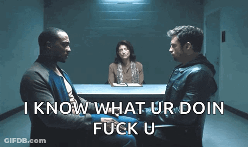 A Man Sits At A Table With Two Other Men And Says " I Know What Ur Doin " GIF