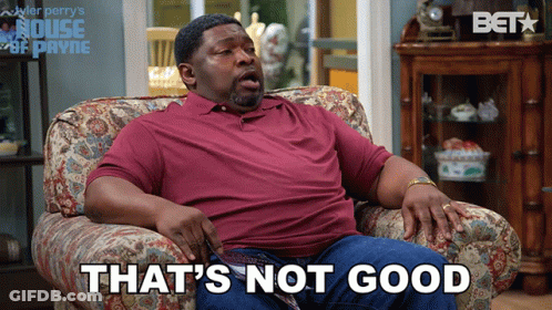 A Man Sits In A Chair With The Words That 'S Not Good Written On The Bottom GIF