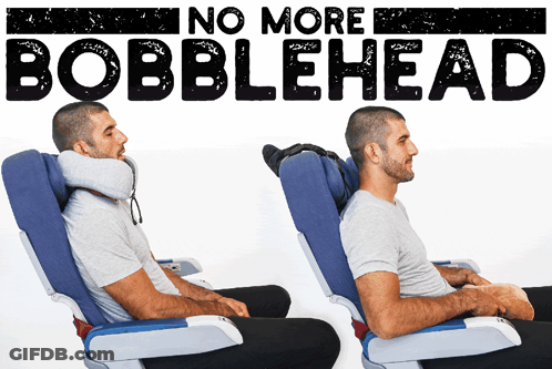 A Man Sits In An Airplane Seat With The Words " No More Bobblehead " Below Him GIF
