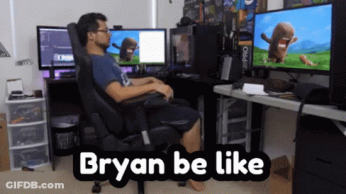 Man Sitting In Office Chair Bryan Be Like Text GIF
