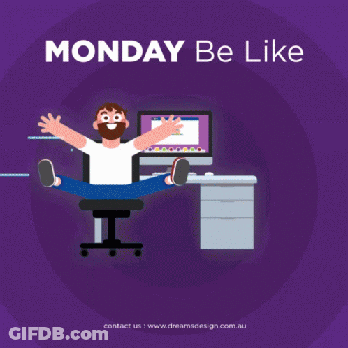 A Man Sits In Front Of A Computer With The Words Monday Be Like Written Above Him GIF