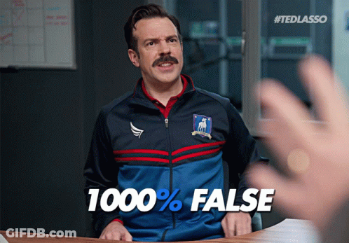 A Man Sitting At A Desk With A Jacket That Says 1000 % False GIF