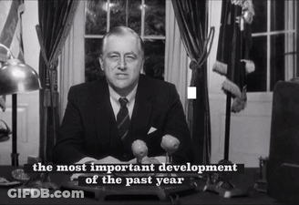A Man Sitting At A Desk With The Words The Most Important Development Of The Past Year GIF