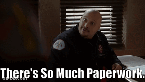 A Man Sitting At A Desk With The Words There 'S So Much Paperwork GIF