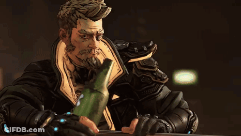 A Man Sitting At A Table With A Bottle Of Beer And A Rose GIF