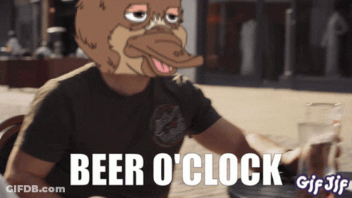 Man With Duck On Head Saying Beer O Clock GIF