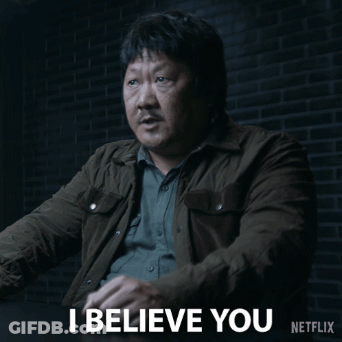 Man Sitting At Table With I Believe You GIF